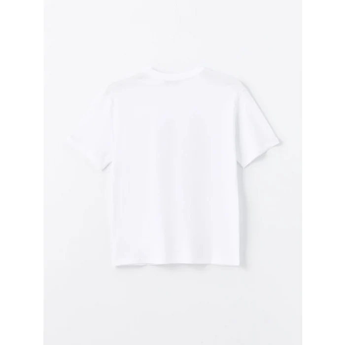 LCW Vision Beyaz Bisiklet Yaka Baskılı Kısa Kollu Oversize Kadın Tişört