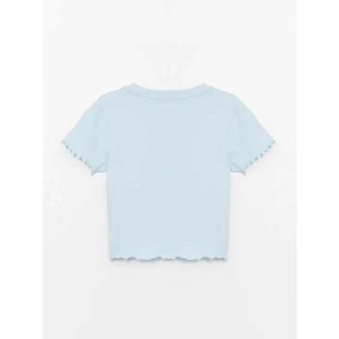 XSIDE Mavi Bisiklet Yaka Baskılı Kısa Kollu Kadın Crop