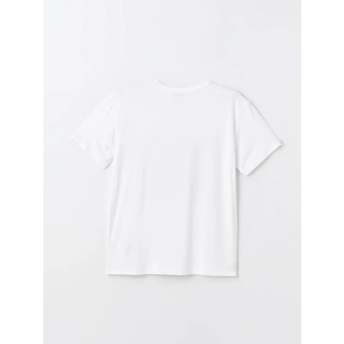 LCW Vision Beyaz Bisiklet Yaka Baskılı Kısa Kollu Kadın Tişört