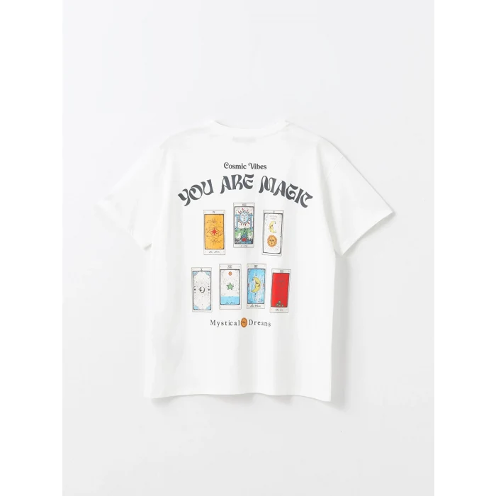 XSIDE Ekru Bisiklet Yaka Baskılı Kısa Kollu Kadın Tişört