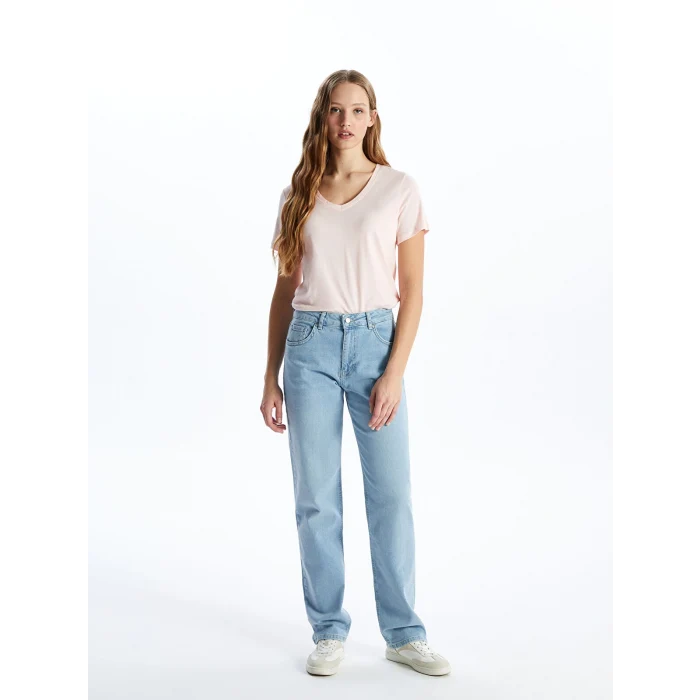 LCW Vision Pembe V Yaka Düz Kısa Kollu Kadın Tişört