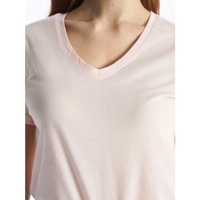 LCW Vision Pembe V Yaka Düz Kısa Kollu Kadın Tişört