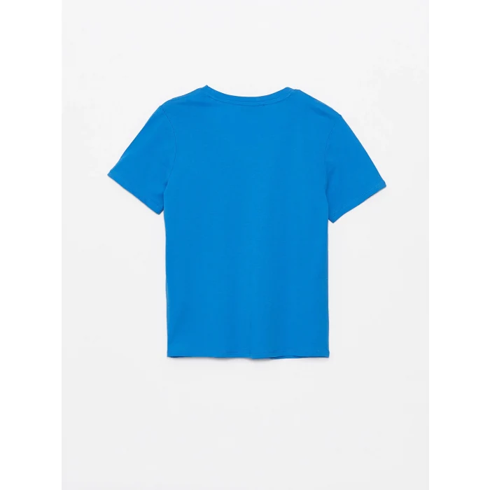 LCW Vision Mavi V Yaka Düz Kısa Kollu Kadın Tişört