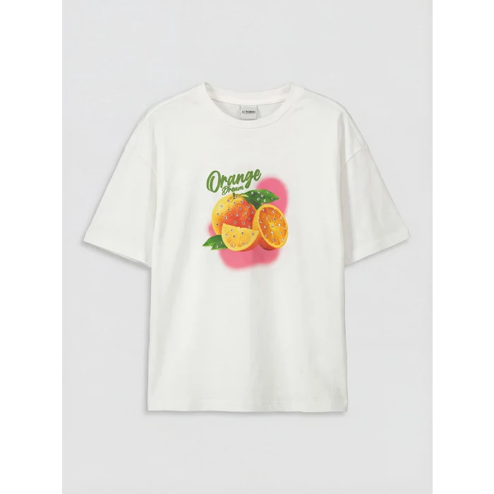 LCW Kids Ekru Baskılı Kız Çocuk Tişört ve Şort Etek