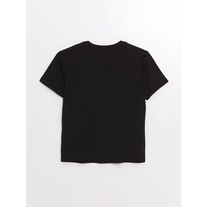 LCW Vision Siyah Bisiklet Yaka Baskılı Kısa Kollu Kadın Tişört