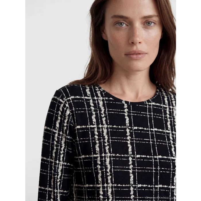 LCW Grace Siyah Bisiklet Yaka Desenli Bluz