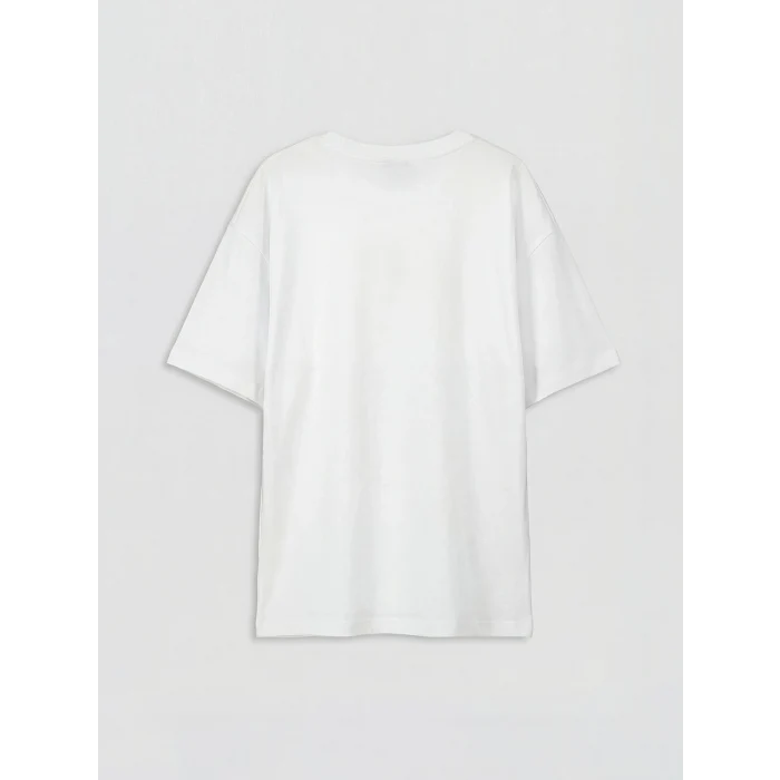 LCW Kids Beyaz Bisiklet Yaka Baskılı Kız Çocuk Tişört