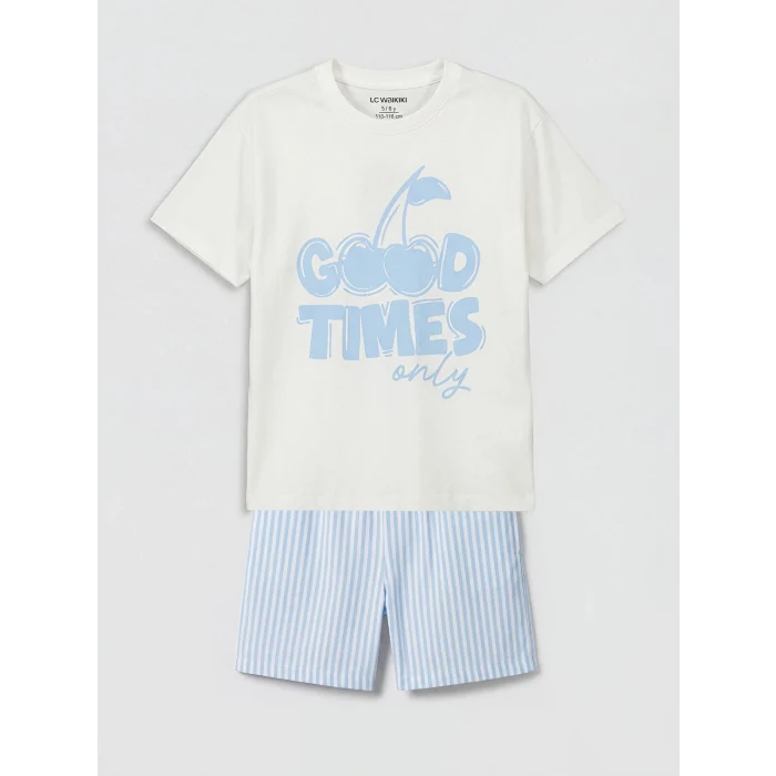LCW Kids Ekru Baskılı Kız Çocuk Şortlu Pijama Takımı