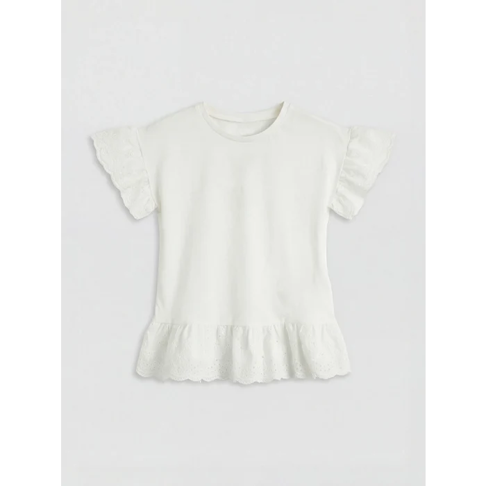 LCW Kids Ekru Bisiklet Yaka Kız Çocuk Tişört