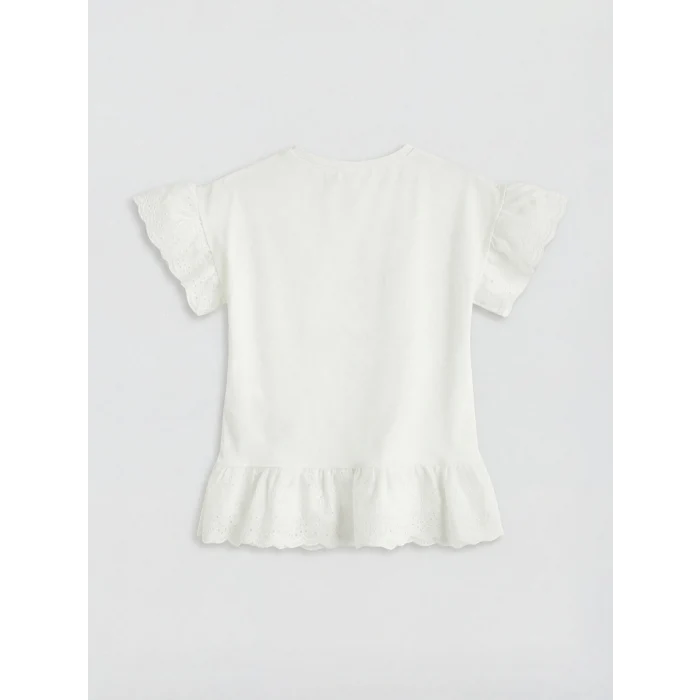 LCW Kids Ekru Bisiklet Yaka Kız Çocuk Tişört