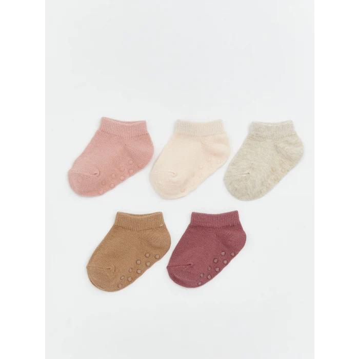 LCW baby Pembe Kaydırmaz Tabanlı Kız Bebek Patik Çorap 5li