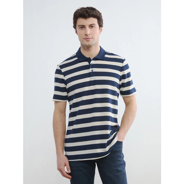 LCWAIKIKI Classic Lacivert Polo Yaka Çizgili Erkek Tişört