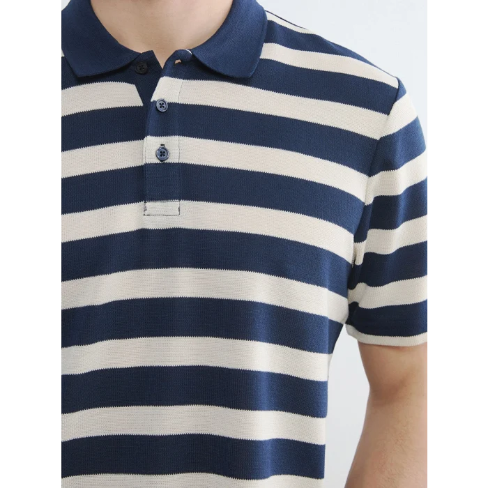 LCWAIKIKI Classic Lacivert Polo Yaka Çizgili Erkek Tişört