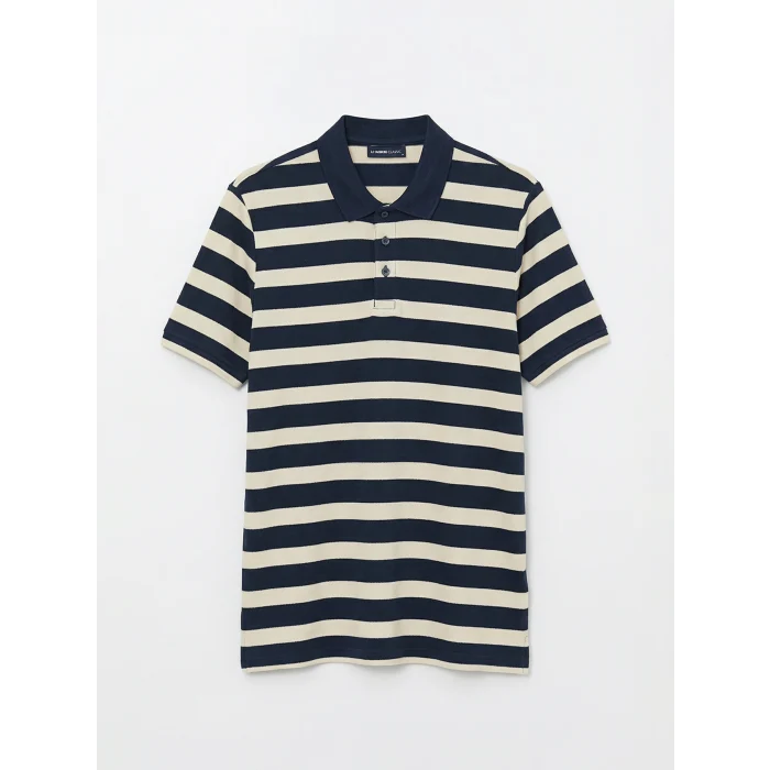 LCWAIKIKI Classic Lacivert Polo Yaka Çizgili Erkek Tişört