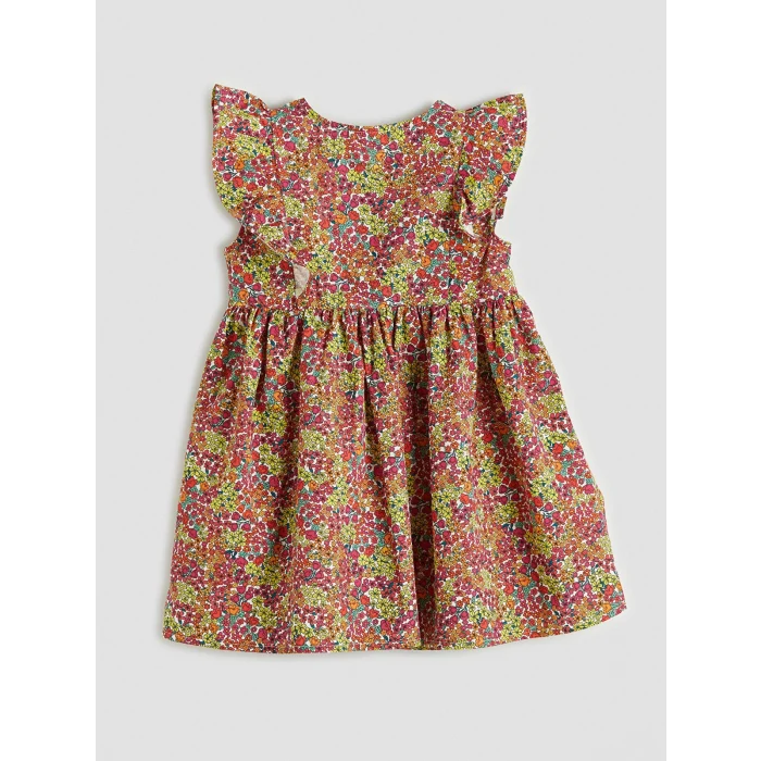 LCW Kids Ekru Fırfırlı Çiçek Desenli Kız Çocuk Elbise