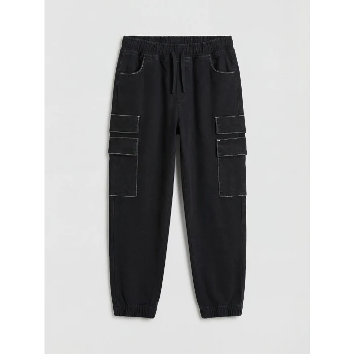 LCW Kids Siyah Loose Fit Erkek Çocuk Kargo Jean Pantolon