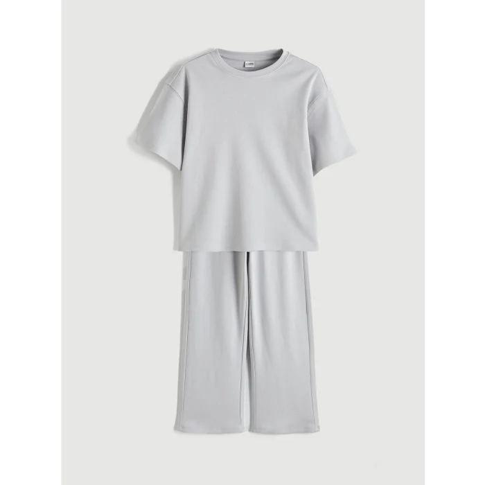 LCW Kids Gri Bisiklet Yaka Kız Çocuk Tişört ve Eşofman Altı