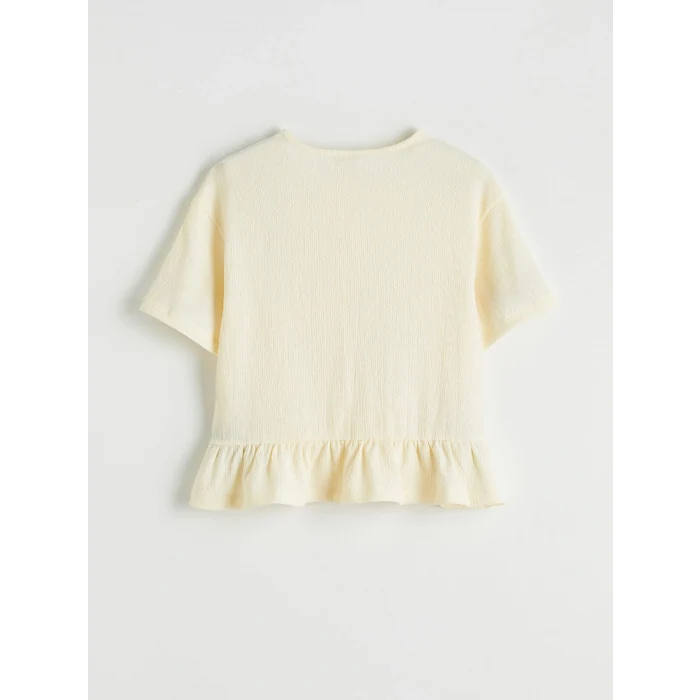 LCW Kids Bej Fiyonk ve Fırfır Detaylı Kız Çocuk Tişört