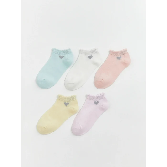 LCW Kids Turkuaz Kalp Desenli Kız Çocuk Patik Çorap 5li