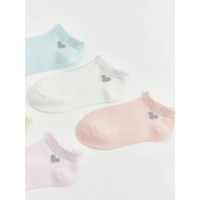 LCW Kids Turkuaz Kalp Desenli Kız Çocuk Patik Çorap 5li