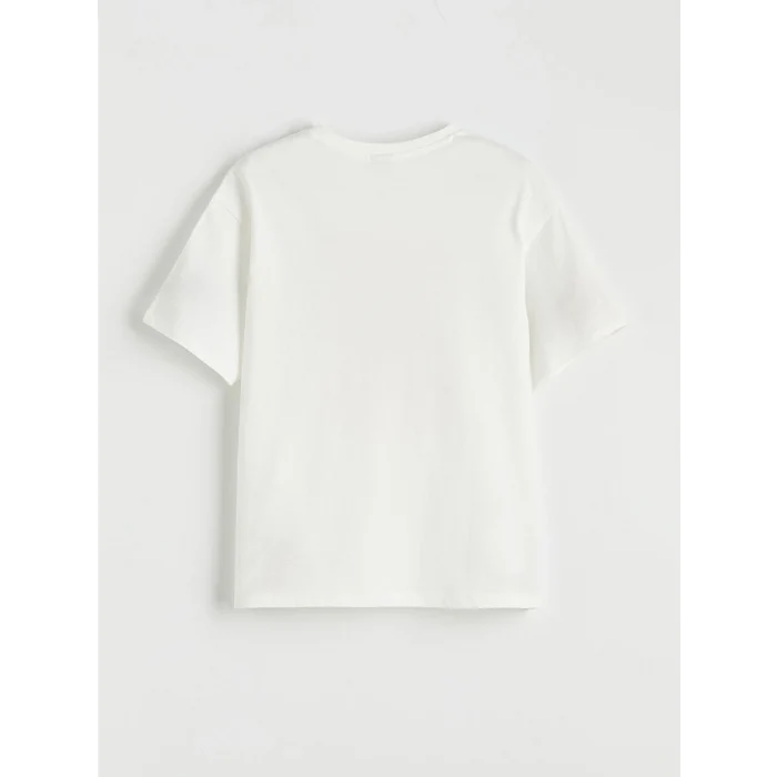 LCW Kids Ekru Baskılı Bisiklet Yaka Kız Çocuk Tişört