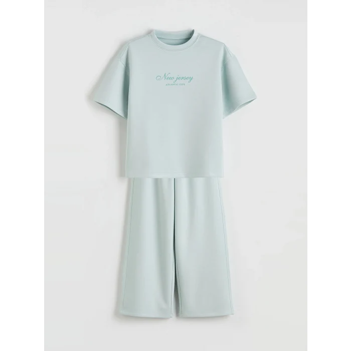 LCW Kids Mavi Baskılı Kız Çocuk Tişört ve Pantolon