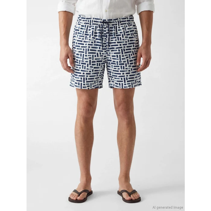 LCW SWIMWEAR Lacivert Diz Hizası Boy Desenli Erkek Deniz Şortu