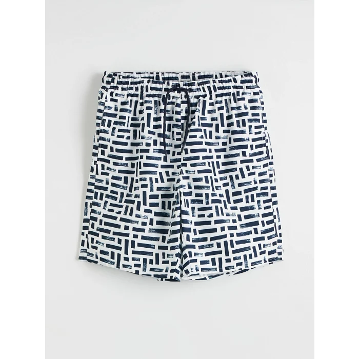LCW SWIMWEAR Lacivert Diz Hizası Boy Desenli Erkek Deniz Şortu