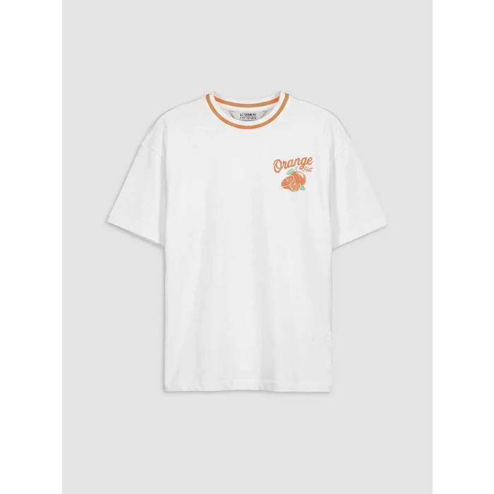 LCW Kids Ekru Bisiklet Yaka Baskılı Kız Çocuk Tişört