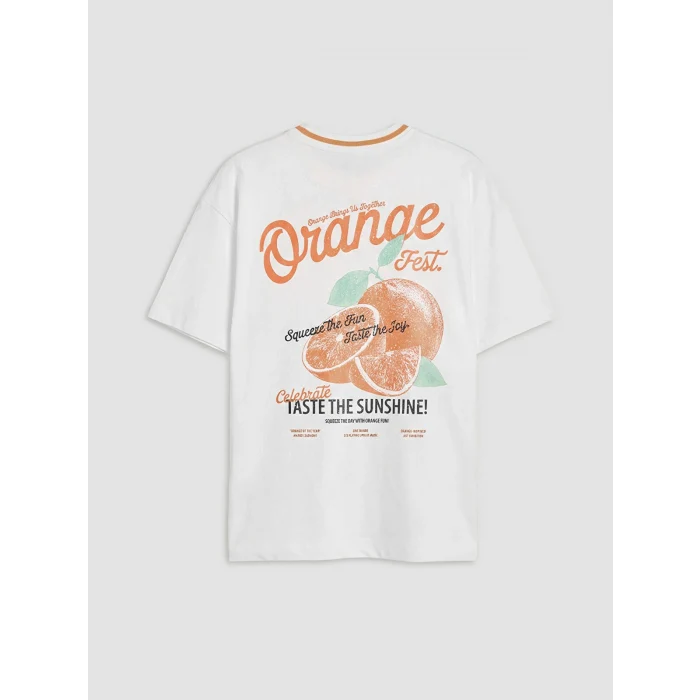 LCW Kids Ekru Bisiklet Yaka Baskılı Kız Çocuk Tişört