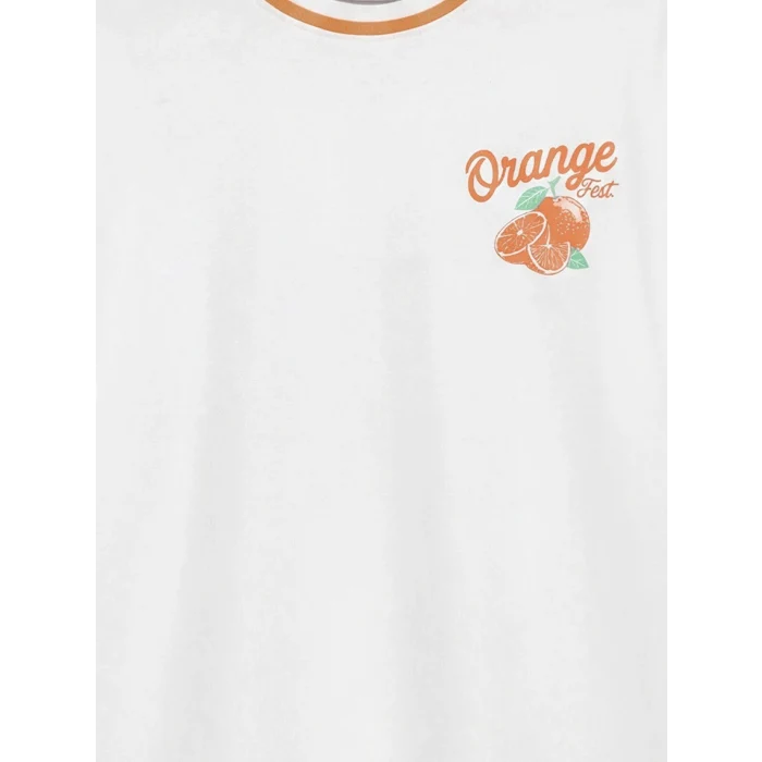 LCW Kids Ekru Bisiklet Yaka Baskılı Kız Çocuk Tişört