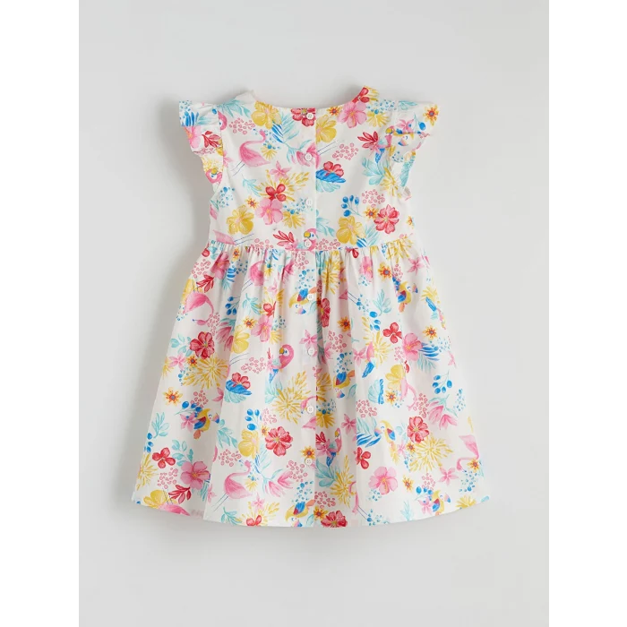 LCW Kids Ekru Bisiklet Yaka Çiçekli Kız Çocuk Elbise