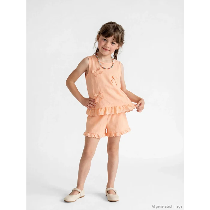LCW Kids Mercan Fiyonklu Kız Çocuk Bluz ve Şort