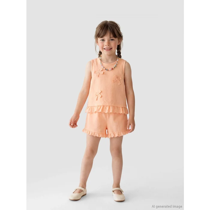 LCW Kids Mercan Fiyonklu Kız Çocuk Bluz ve Şort