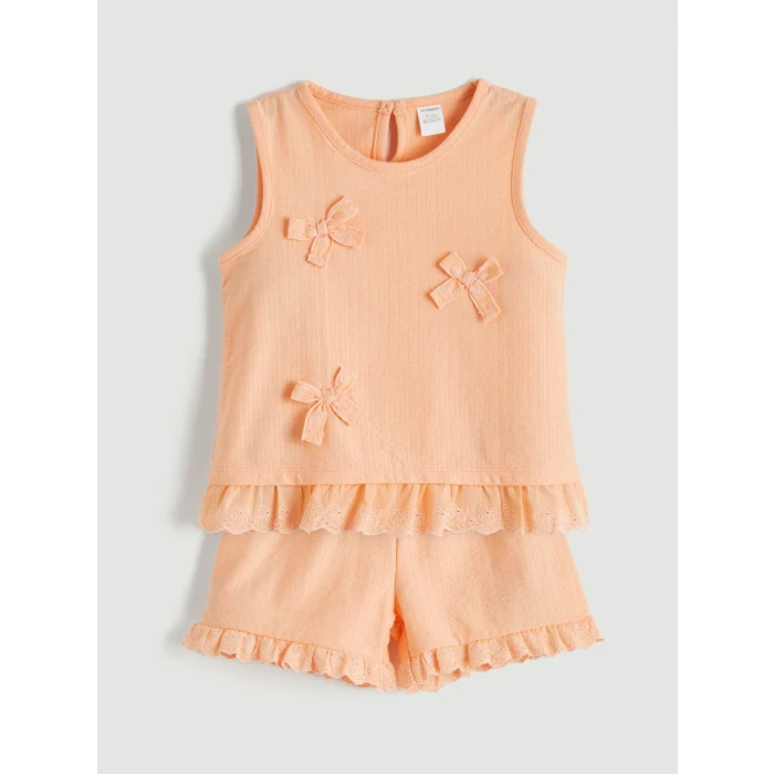 LCW Kids Mercan Fiyonklu Kız Çocuk Bluz ve Şort