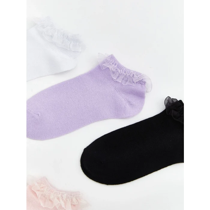 LCW Kids Beyaz Tüllü Fırfır Detaylı Kız Çocuk Patik Çorap 5li