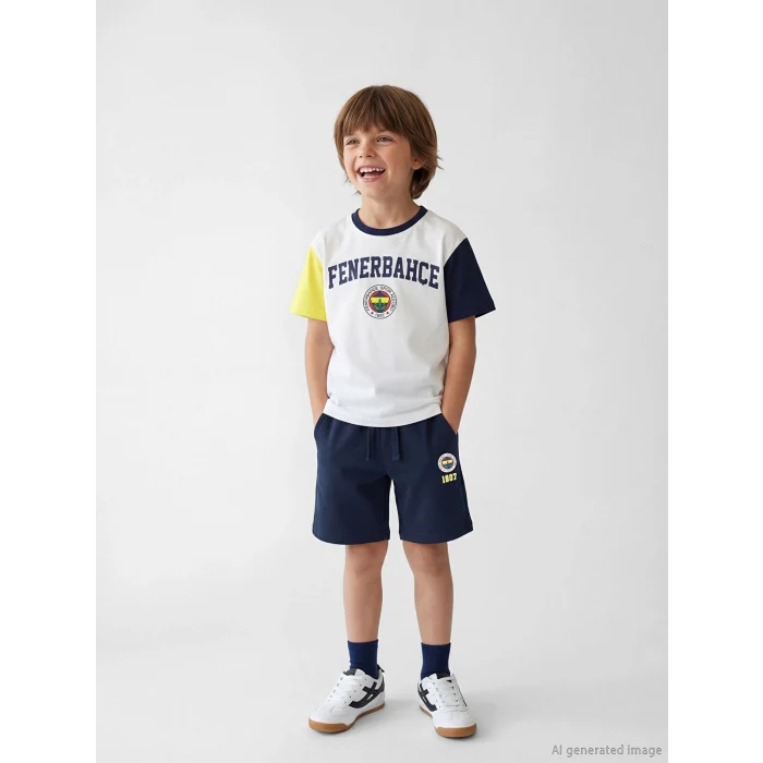 LCW Kids Beyaz Fenerbahçe Lisanslı Erkek Çocuk Tişört ve Şort