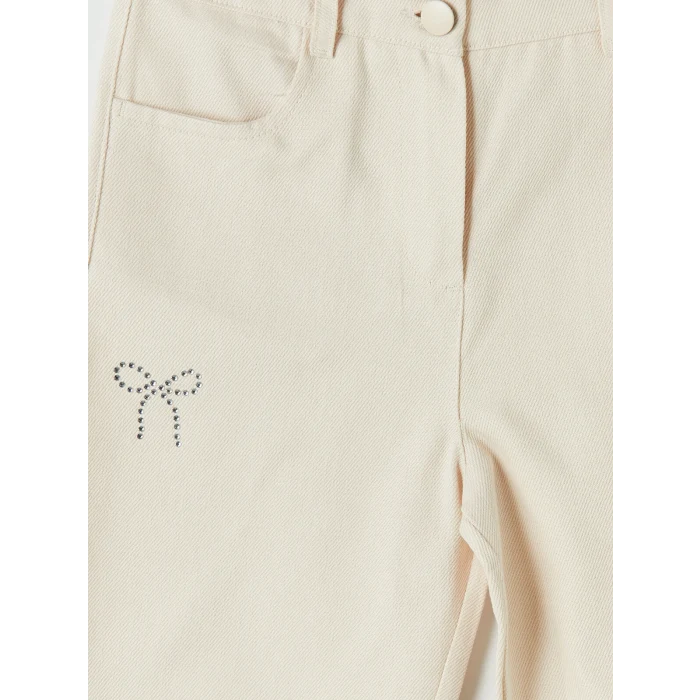 LCW Kids Ekru Kız Çocuk Taş İşlemeli Gabardin Pantolon