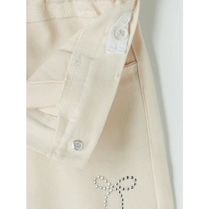 LCW Kids Ekru Kız Çocuk Taş İşlemeli Gabardin Pantolon