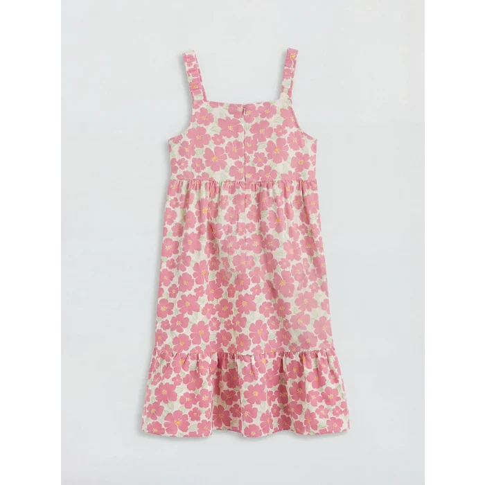 LCW Kids Pembe Kare Yaka Çiçekli Kız Çocuk Poplin Elbise