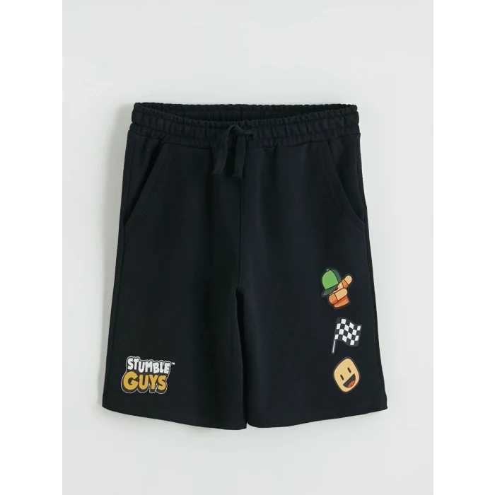 LCW Kids Siyah Beli Lastikli Erkek Çocuk Stumble Guys Baskılı Şort