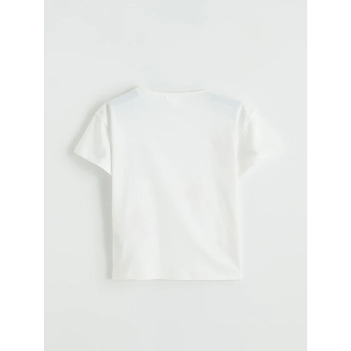 LCW Kids Ekru Kurdele Nakışlı Kız Çocuk Tişört