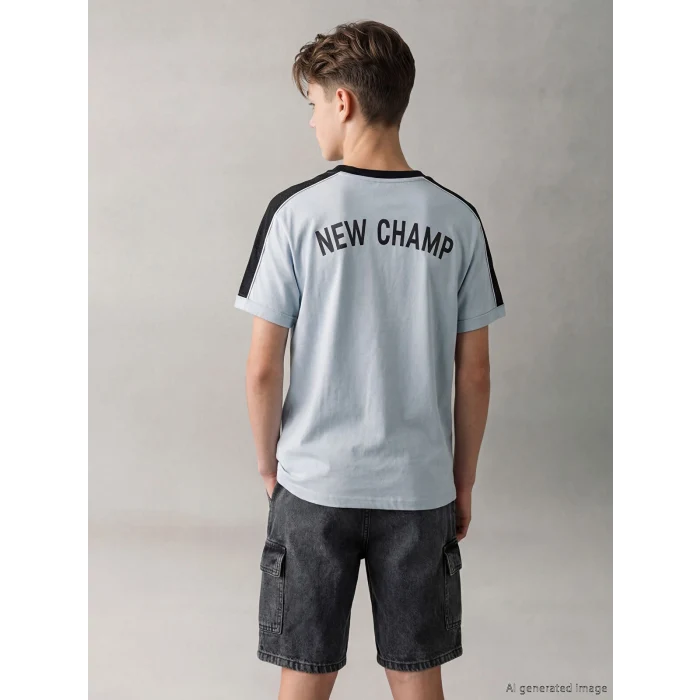 LCW Kids Gri Bisiklet Yaka Baskılı Erkek Çocuk Tişört