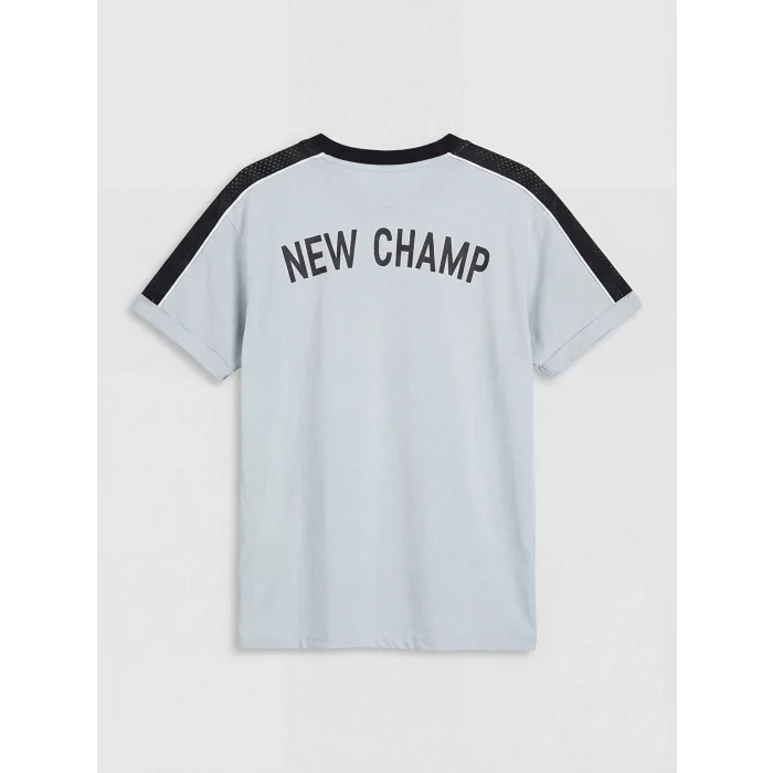 LCW Kids Gri Bisiklet Yaka Baskılı Erkek Çocuk Tişört