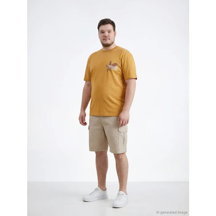 XSIDE Bej Standart Kalıp Erkek Gabardin Kargo Şort