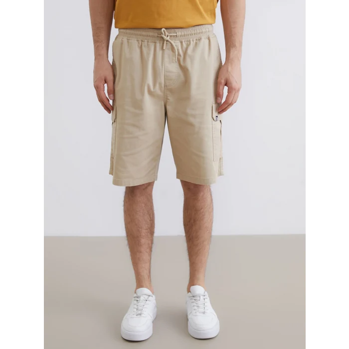 XSIDE Bej Standart Kalıp Erkek Gabardin Kargo Şort