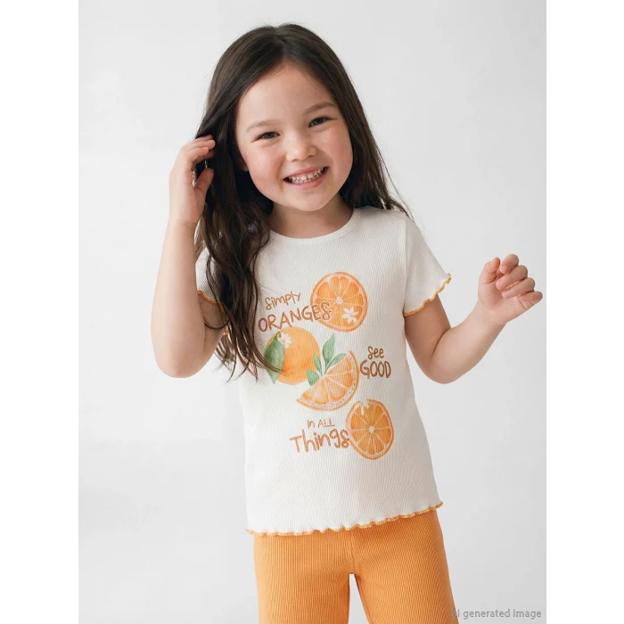 LCW Kids Ekru Baskılı Kız Çocuk Tişört ve Tayt