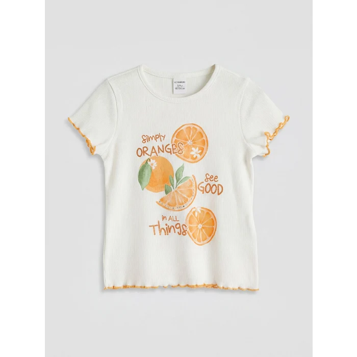LCW Kids Ekru Baskılı Kız Çocuk Tişört ve Tayt