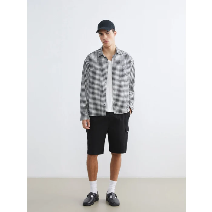 XSIDE Siyah Standart Kalıp Erkek Gabardin Kargo Şort