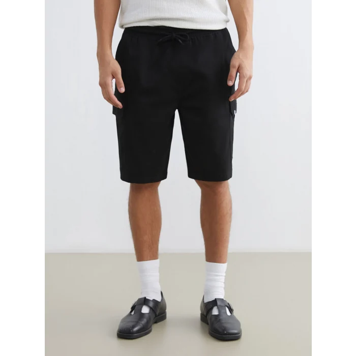 XSIDE Siyah Standart Kalıp Erkek Gabardin Kargo Şort